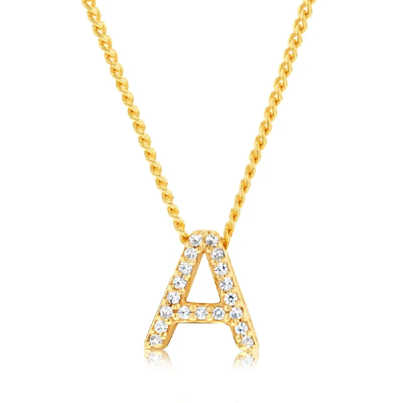 Elevate Your Jewelry Collection With Limited-Time Savings Sterling Silver Gold Plated Cubic Zirconia Initial "A" Pendant On 42cm Chain