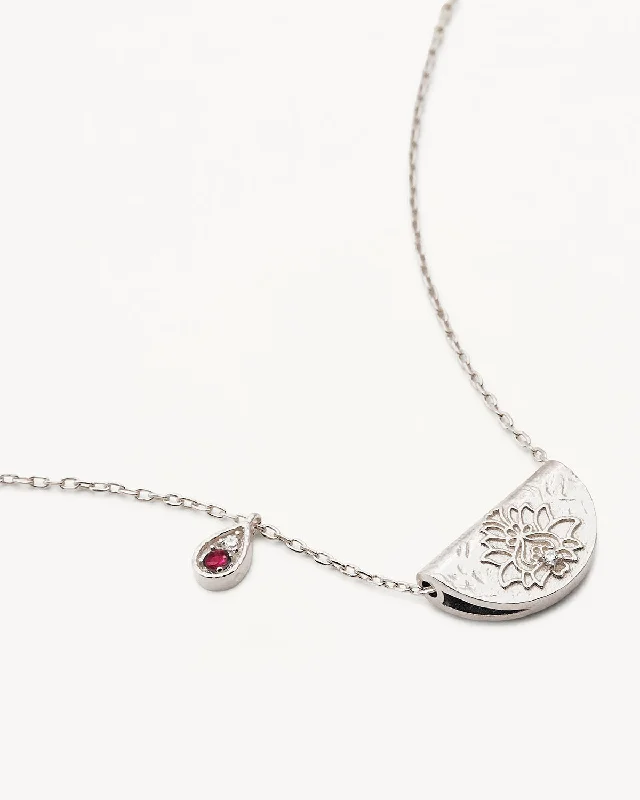 Waterproof Stainless Steel Jewelry For Lasting Beauty Polished Style Deals Sterling Silver Lotus Birthstone Necklace - July - Ruby