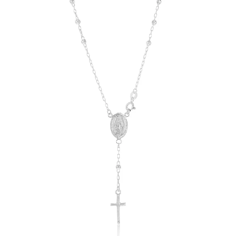 Romantic Heart-Shaped Jewelry For Special Gifts Sterling Silver Madonna And Cross Rosary 45cm Chain