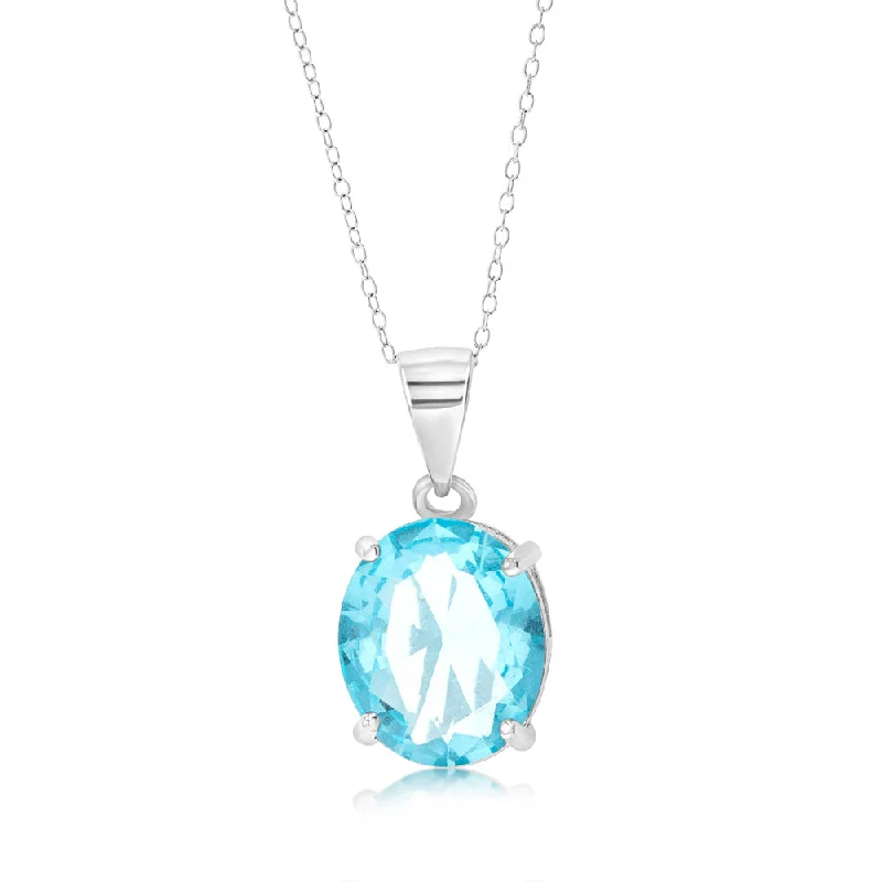 Timeless Jewelry At Special Discount Rates Crazy Price Slashing Sterling Silver Oval Created Blue Topaz Pendant