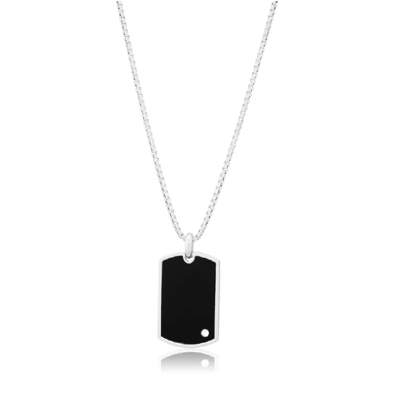 Personalized Jewelry At Special Discount Rates Sterling Silver Rhodium Plated Black and Zirconia Dog Tag Pendant