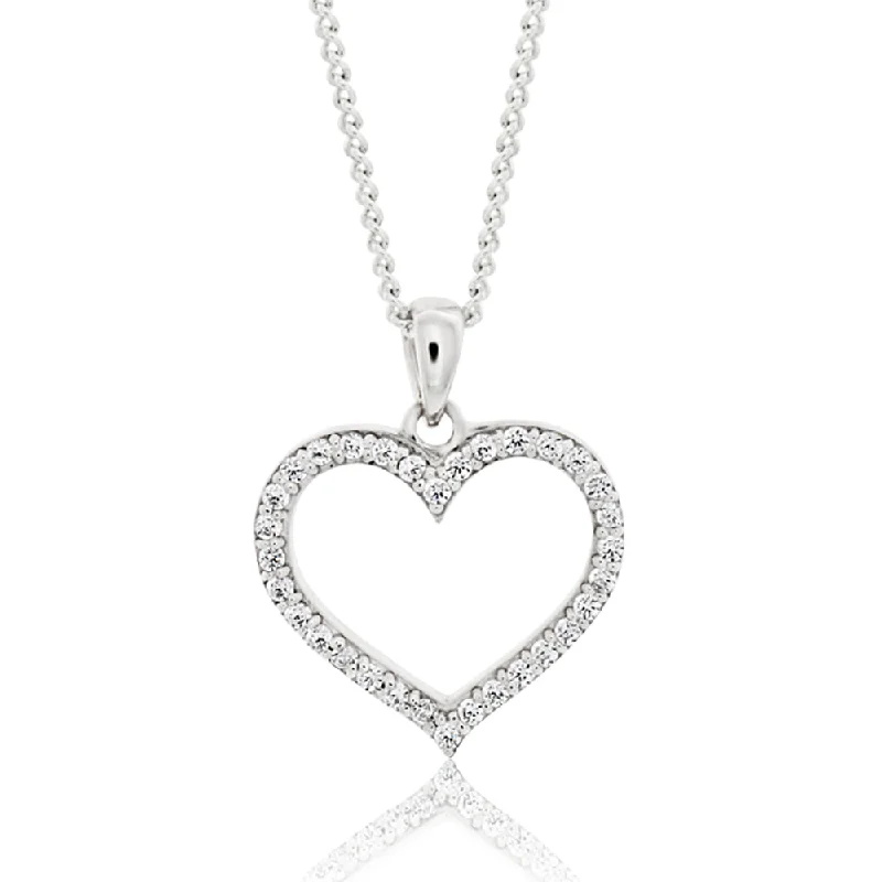 Jewelry Deals That Outshine The Rest Sterling Silver Rhodium Plated Cubic Zirconia Open Heart Pendant