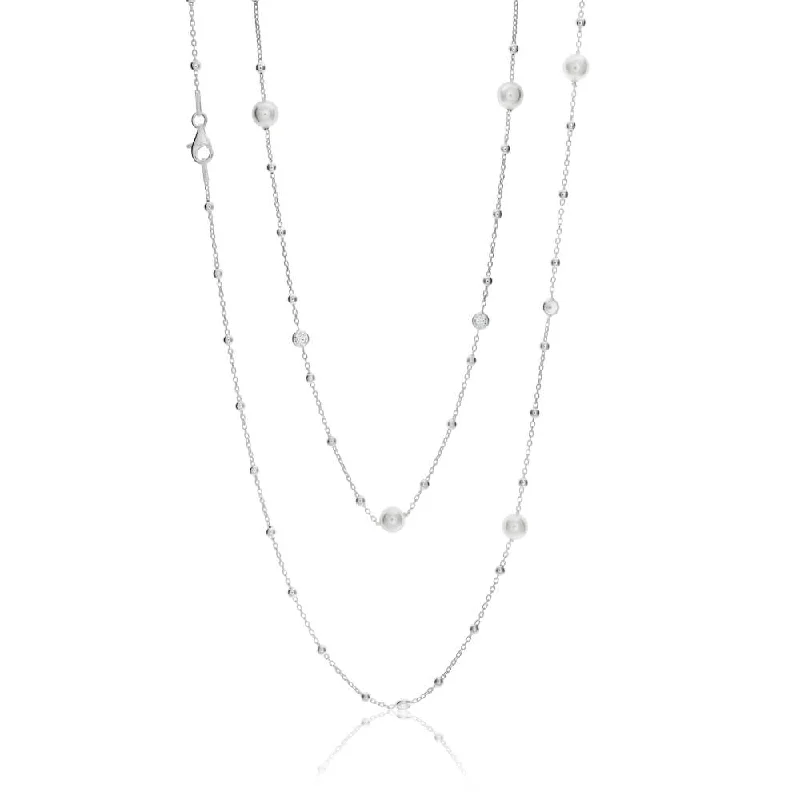 The Biggest Jewelry Sale Of The Year Is Here Fashion-Forward Sterling Silver Simulated Pearl, Bead and Zirconia Long Chain 80cm