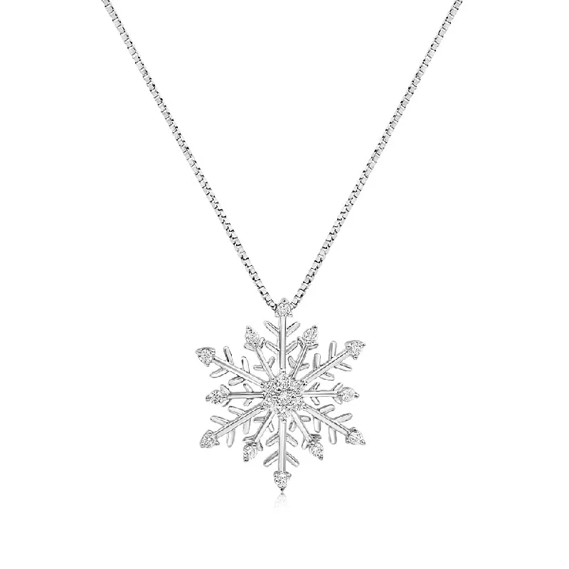 Best-Selling Jewelry Now Available At Special Deals Sterling Silver Snow Flake Pendant in 1/5 Carat Natural Diamonds on 45cm Chain