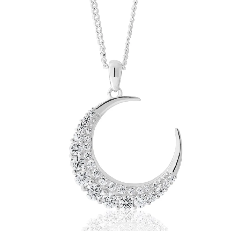 Romantic Heart-Shaped Jewelry For Special Gifts Spring Offer Sterling Silver Zirconia Crescent Moon Pendant