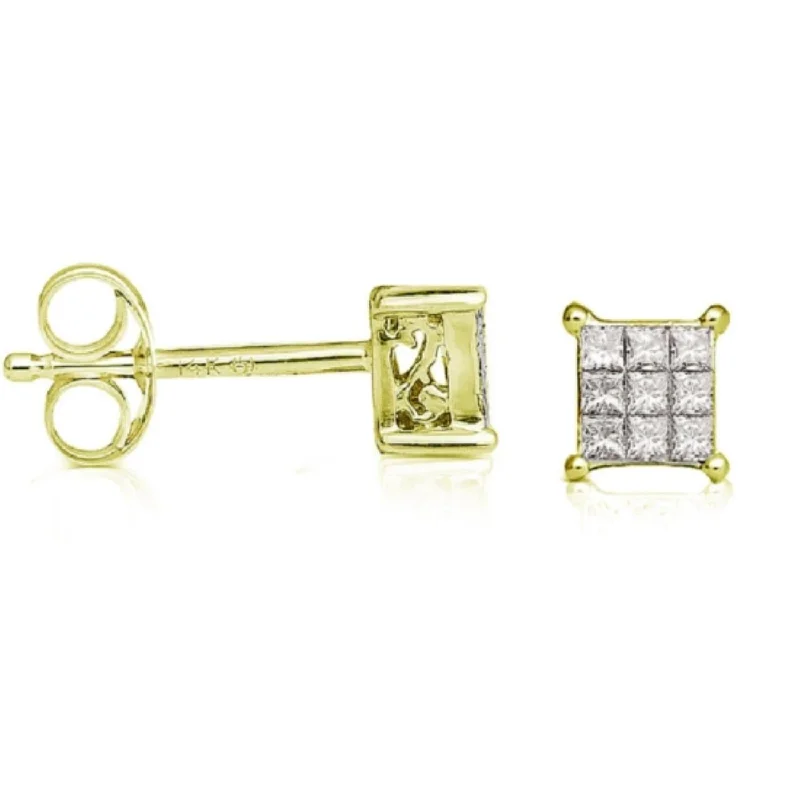 Exclusive Jewelry Offers – Shine For Less Discount Extravaganza 1/10 CTW Diamond Cluster Stud Earrings in 14KT Yellow Gold