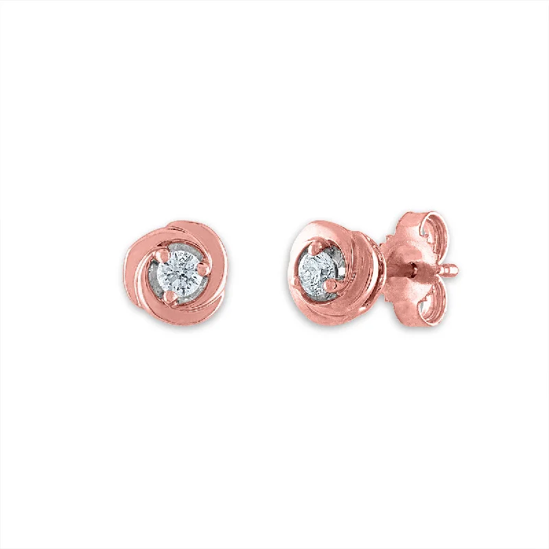 Premium Jewelry Now Available At Special Discounts 1/10 CTW Diamond Stud Love Knot Earrings in 10KT Rose Gold