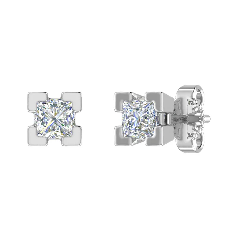 Shop Elegant Jewelry At Unbeatable Prices Refined Fashion Sale 1/2 Carat 4-Prong Set Princess Cut Diamond Stud Earrings in Gold