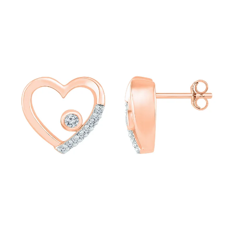 Exclusive Jewelry Sale – Shine For Less Get The Latest Trends 1/20 CTW Diamond Heart Stud Earrings in 10KT Rose Gold