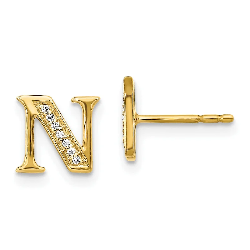 Dazzle With Discounts – Shop Jewelry On Sale Daring Fashion Promotions 1/25 CTW Diamond Stud Initial Earrings in 14KT Yellow Gold; Initial N