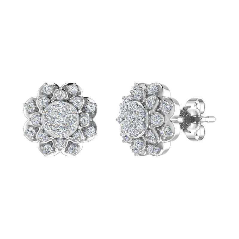 Handcrafted Beauty At Affordable Prices Best-Sellers 1/3 Carat Diamond Cluster Flower Stud Earrings in Gold