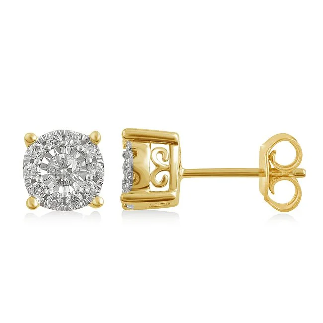 Shop Handcrafted Jewelry At Special Promotional Rates Casual Fashion 1/3 CTW Diamond Cluster Stud Earrings in 10KT Yellow Gold