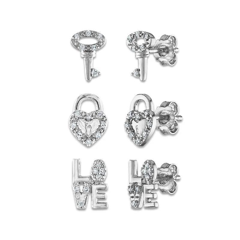 Discounted Jewelry For A Glamorous Look Fashion Forward 1/4 CTW Diamond 3-Pair Stud Earrings in Sterling Silver