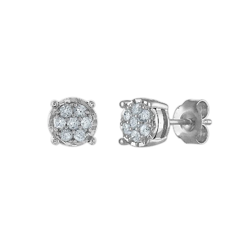 Jewelry Flash Sale – Stylish Designs At Unbeatable Rates Chic & Modern Sales 1/4 CTW Diamond Cluster Stud Earrings in Rhodium Plated Sterling Silver