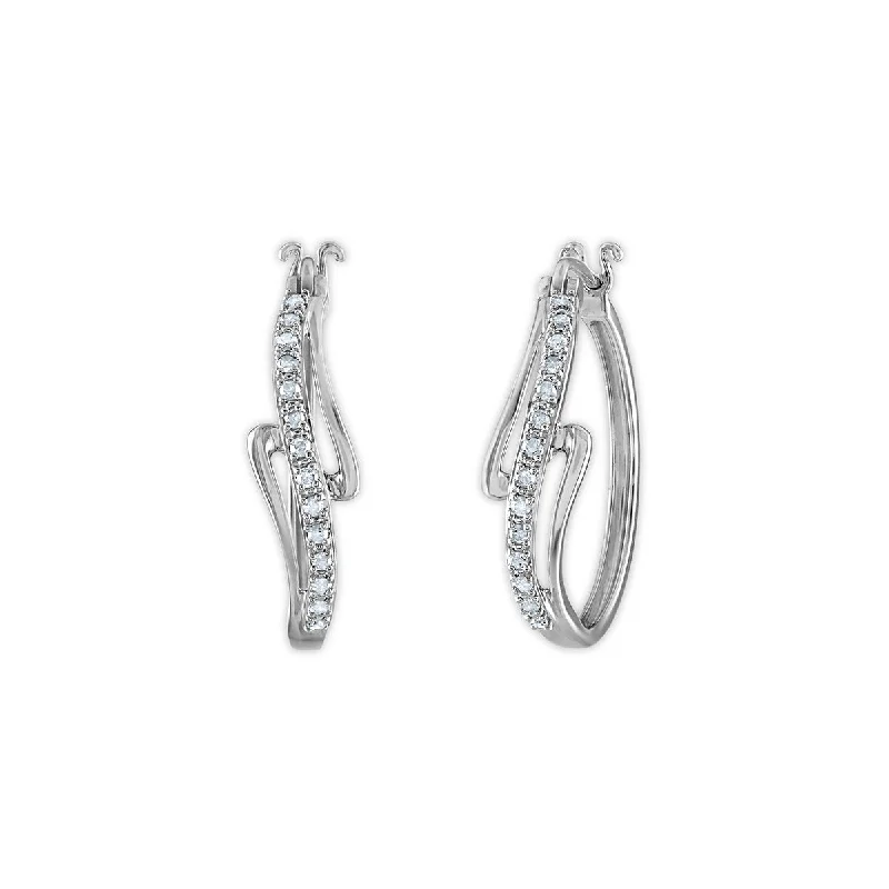 Affordable Glamour – Premium Jewelry At Special Prices Seasonal Sale 1/4 CTW Diamond Fashion Hoop Earrings in Rhodium Plated Sterling Silver