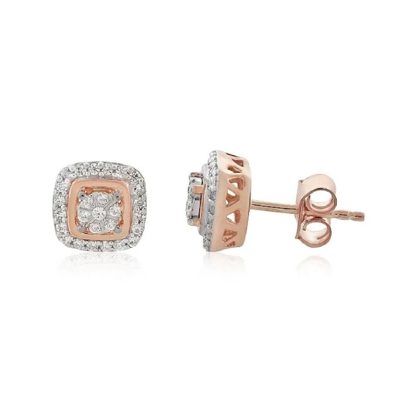 Trendy Minimalist Jewelry For Everyday Wear Classic Modern Offers 1/4 CTW Diamond Halo Stud Earrings in 10KT Rose Gold