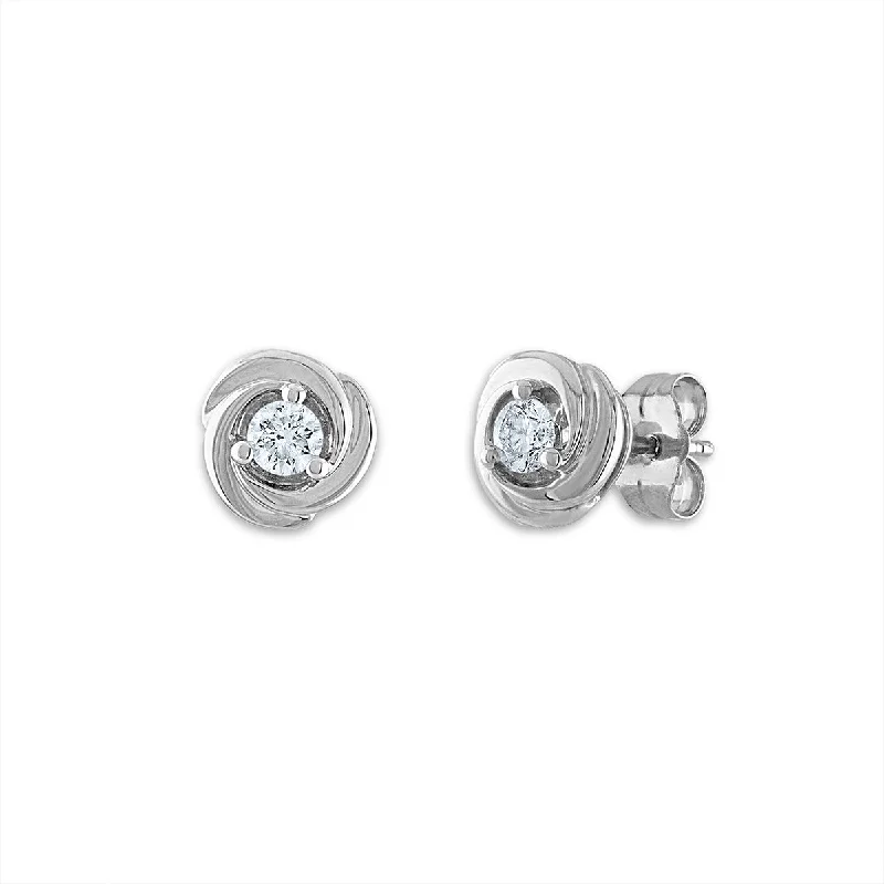 Shop Dazzling Jewelry At The Best Prices 1/4 CTW Diamond Stud Love Knot Earrings in 10KT White Gold