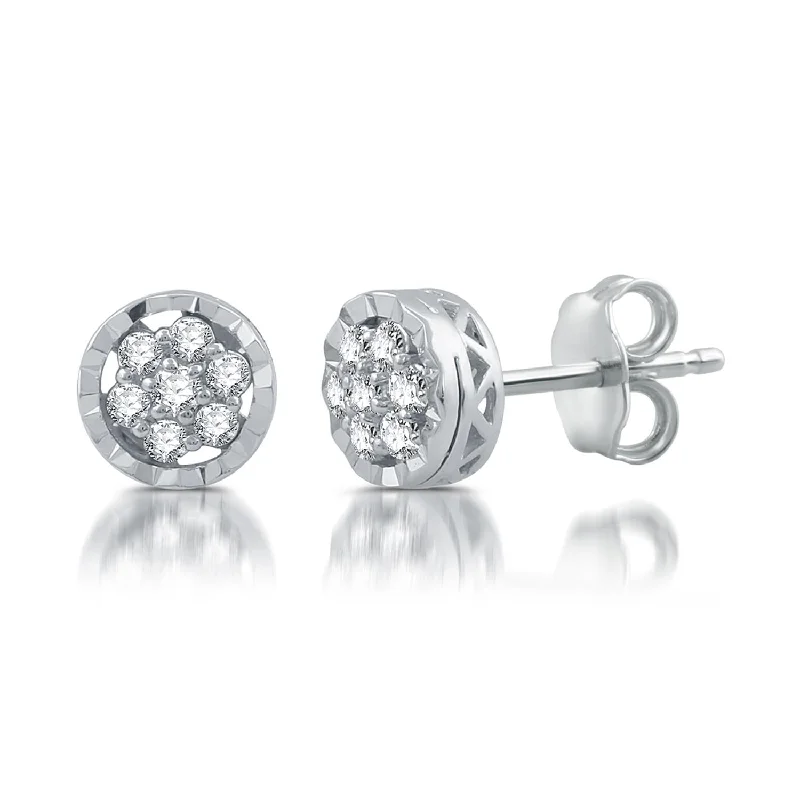 Luxury Jewelry Without The Luxury Price Tag Latest Trends 1/5 CTW Diamond Cluster Halo Stud Earrings in Rhodium Plated Sterling Silver