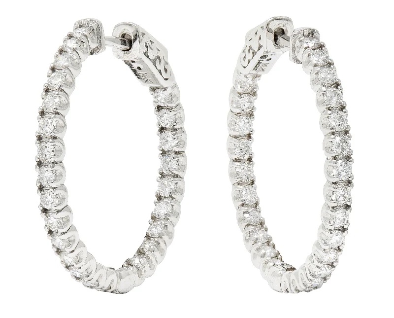 Shop Dazzling Jewelry At The Best Prices Luxury Casual Deals 1.50 CTW Diamond 14 Karat White Gold Inside Outside 27 MM Hoop Earrings