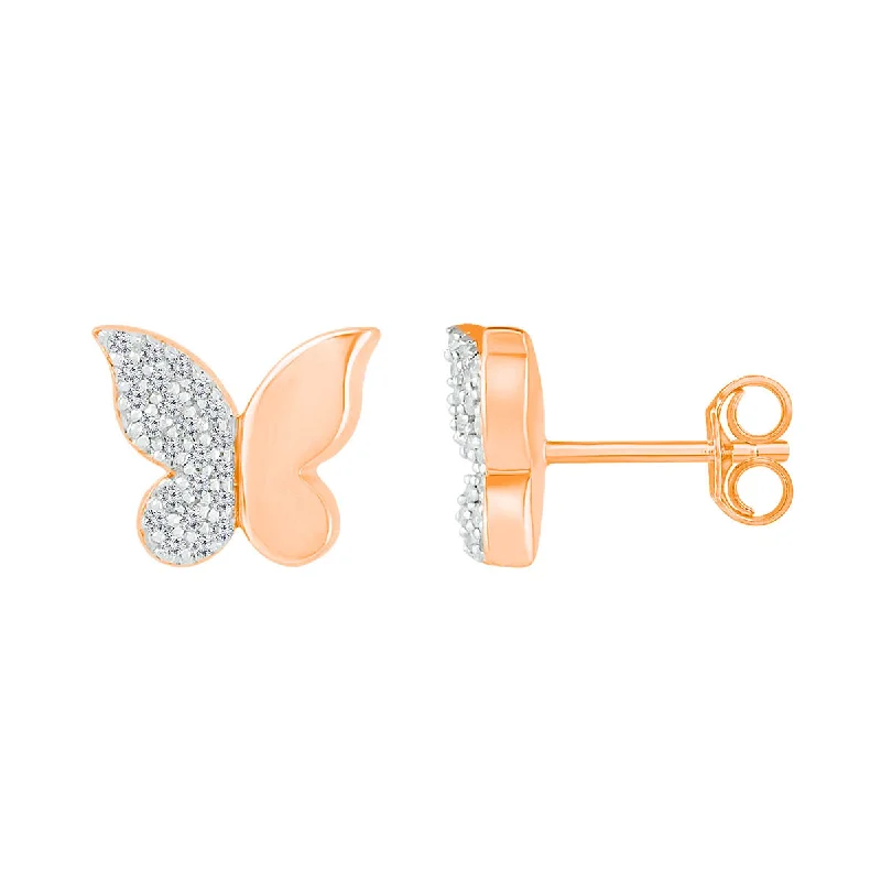 Limited-Stock Jewelry Sale – Once It's Gone, It's Gone Chic Style, Always In Vogue 1/8 CTW Diamond Butterfly Stud Earrings in 10KT Rose Gold