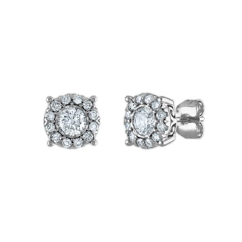 Big Discounts On Elegant Jewelry Collections Fashion-Forward 1 CTW Diamond Halo Stud Earrings in 14KT White Gold