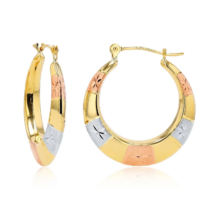 Everyday Jewelry Essentials Now On Sale Holiday Attire Sale 10KT Gold Tri-Color 3.6X23MM Diamond-cut Hoop Earrings