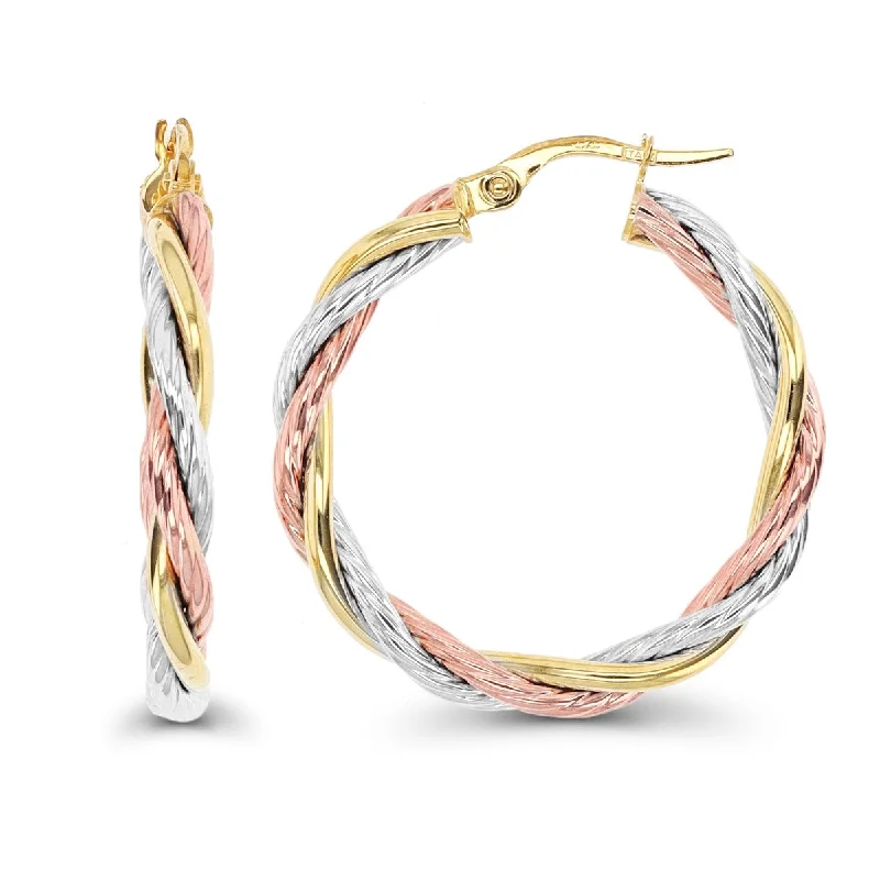 Affordable Luxury Jewelry – Style At A Great Price Summer Deals 10KT Gold Tri-Color 30X3MM Hoop Earrings