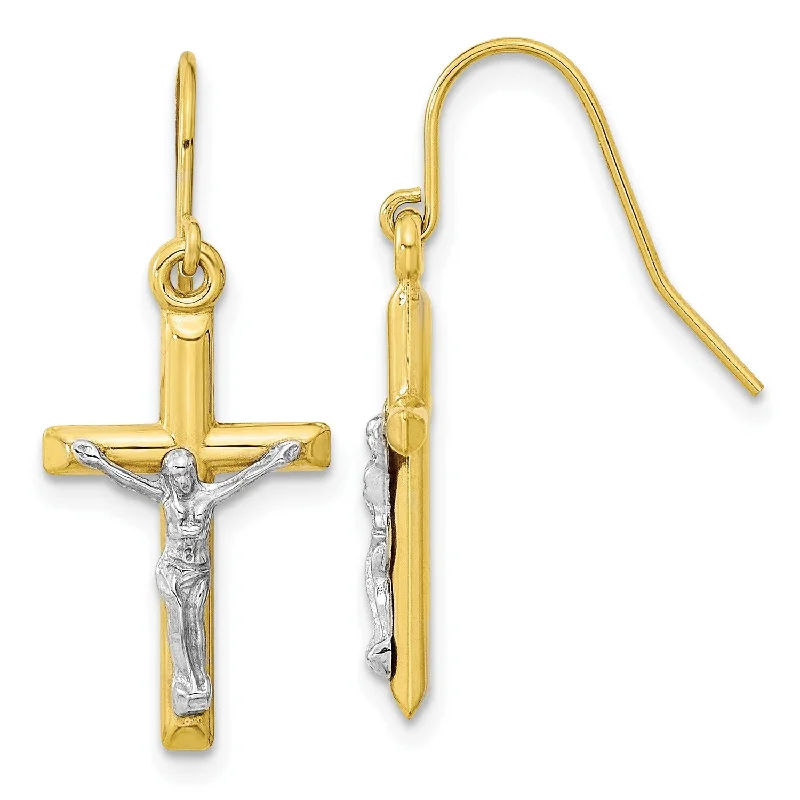 Holiday Jewelry Sale – Perfect Gifts At The Best Prices 10KT White and Yellow Gold 28X11MM Drop & Dangle Crucifix Cross Earrings