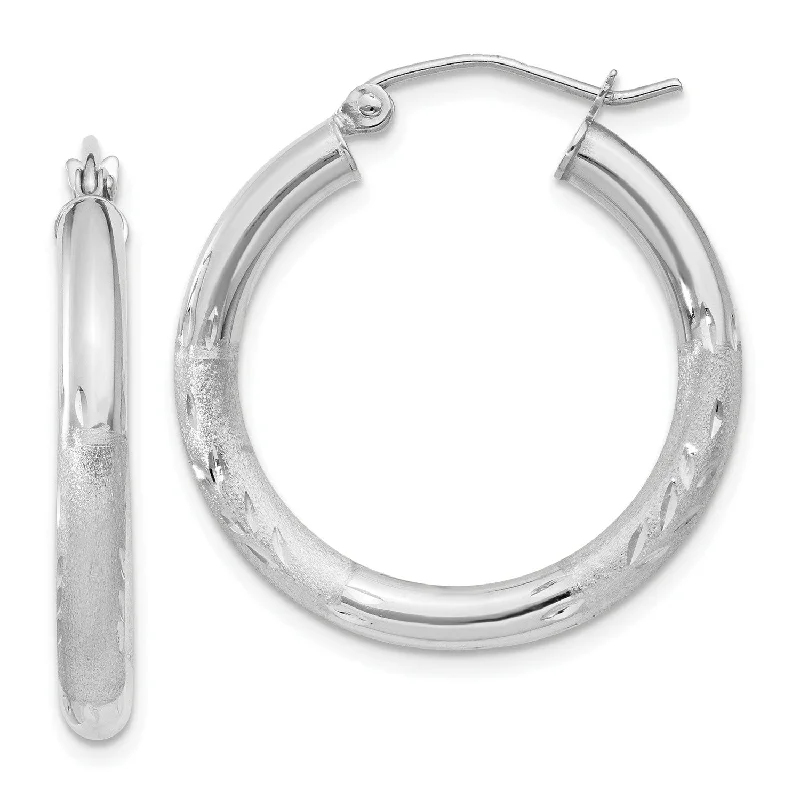 Handcrafted Beauty At Affordable Prices 10KT White Gold 20X3MM Diamond-cut Hoop Earrings