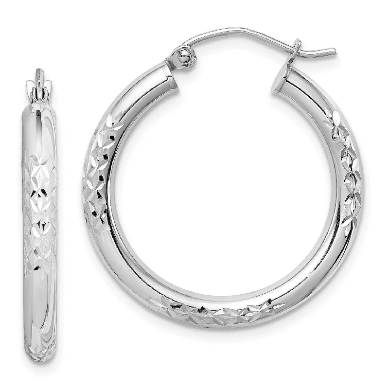 Grab Exquisite Jewelry At The Lowest Prices 10KT White Gold 25X3MM Diamond-cut Hoop Earrings