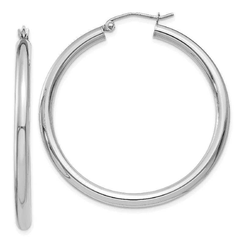 High-Quality Gemstone Jewelry For Special Occasions 10KT White Gold 35X3MM Hoop Earrings