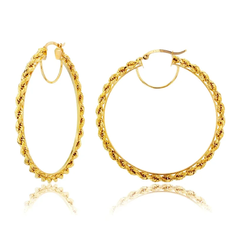 Exclusive Jewelry Sale Event – Shop Now On-Trend Fashion Offers 10KT Yellow Gold 50X3MM Hoop Rope Design Earrings