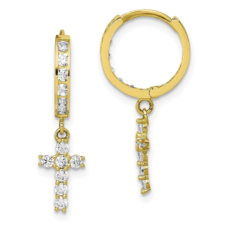 Luxury Jewelry Sale – Elegant Styles At Unbeatable Prices 10KT Yellow Gold Cubic Zirconia Hinged Hoop Cross Earrings