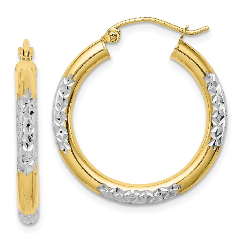 Jewelry Sale – Exclusive Styles At Lower Prices 10KT Yellow Gold With Rhodium Plating 25X3MM Diamond-cut Hoop Earrings