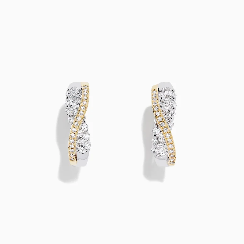 Limited-Stock Jewelry Sale – Once It's Gone, It's Gone Summer Fashion 14K White and Yellow Gold 3/4" Diamond Crossover Hoop Earrings, 1.00 TCW