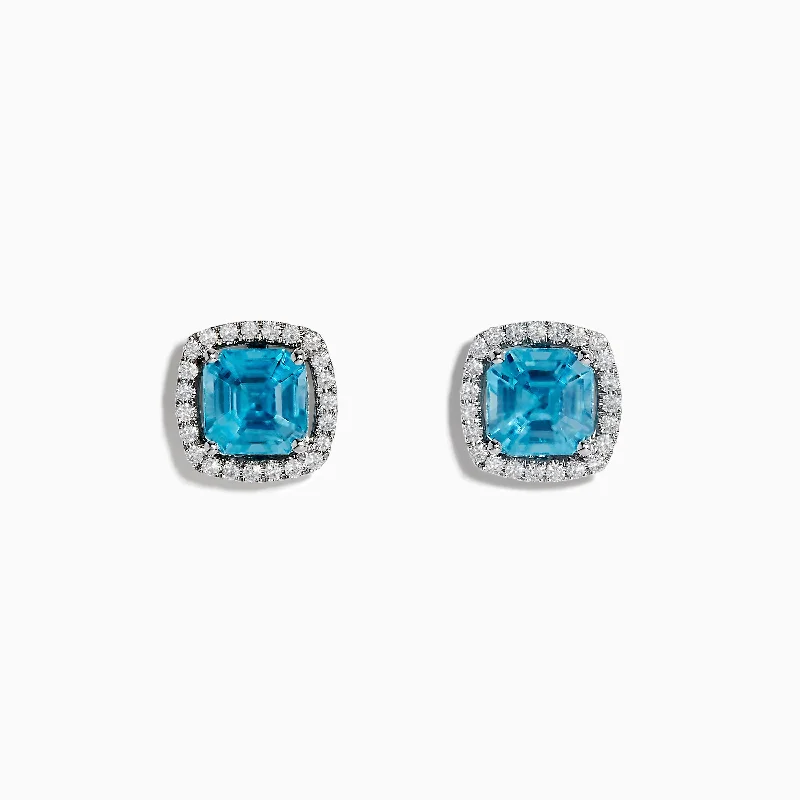 Jewelry Clearance Sale – Final Reductions Fashion Frontiers 14K White Gold Blue Zircon and Diamond Stud Earrings