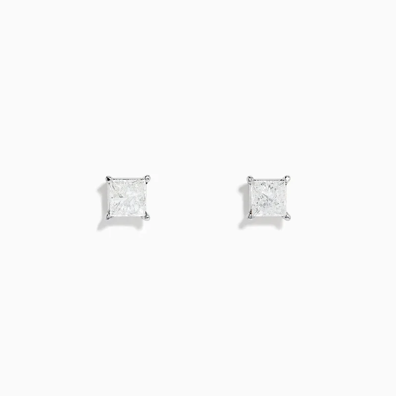 Classic And Modern Jewelry Styles On Sale Trendy Styles 14K White Gold Princess Cut Diamond Solitaire Stud Earrings, 0.98 TCW