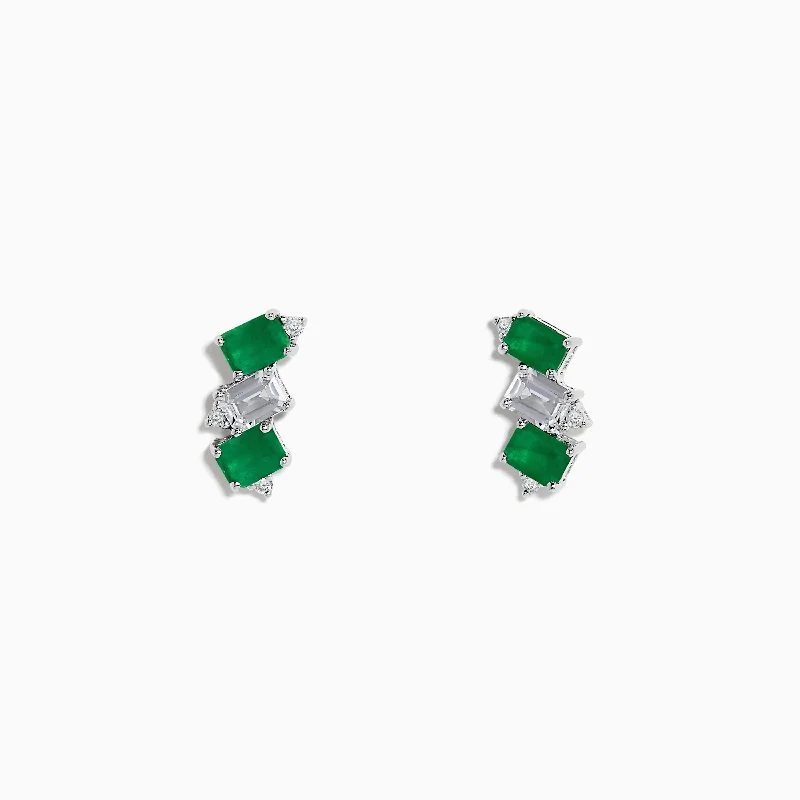 Unmissable Deals On Handmade Jewelry Collections Sophisticated Style Offers 14K White Gold Emerald, White Sapphire, and Diamond Stud Earrings