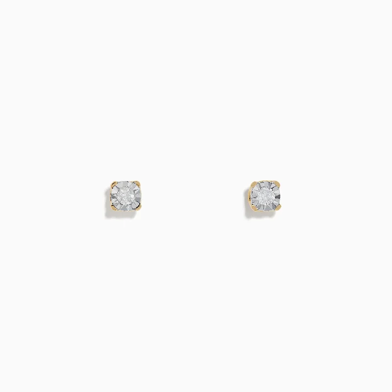 High-End Jewelry, Now More Affordable Than Ever Trend Leading Collection 14K Two Tone White & Yellow Gold Diamond Solitaire Stud Earrings 0.10 TCW