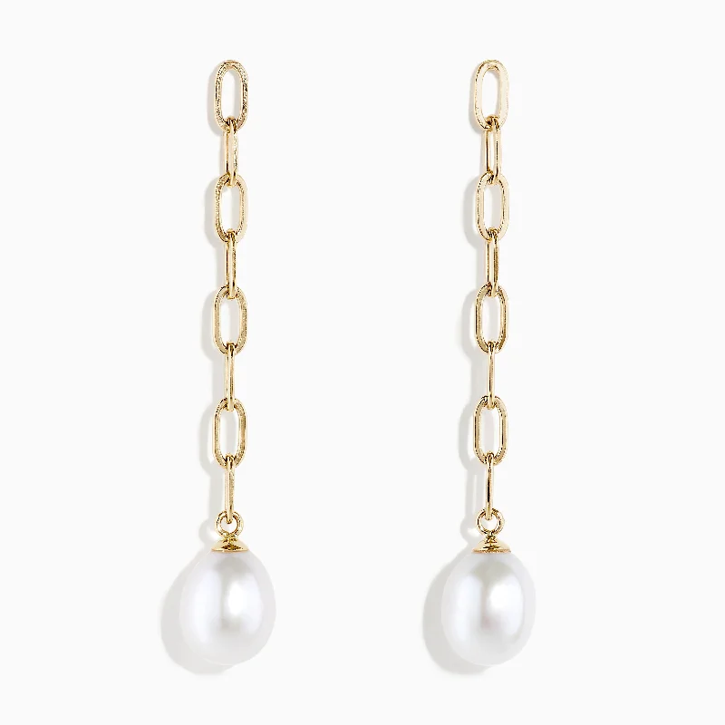 Luxury Meets Affordability – Jewelry Sale Now Live Timeless Elegance Sale 14K Yellow Gold Freshwater Pearl Paperclip Chain Drop Earrings