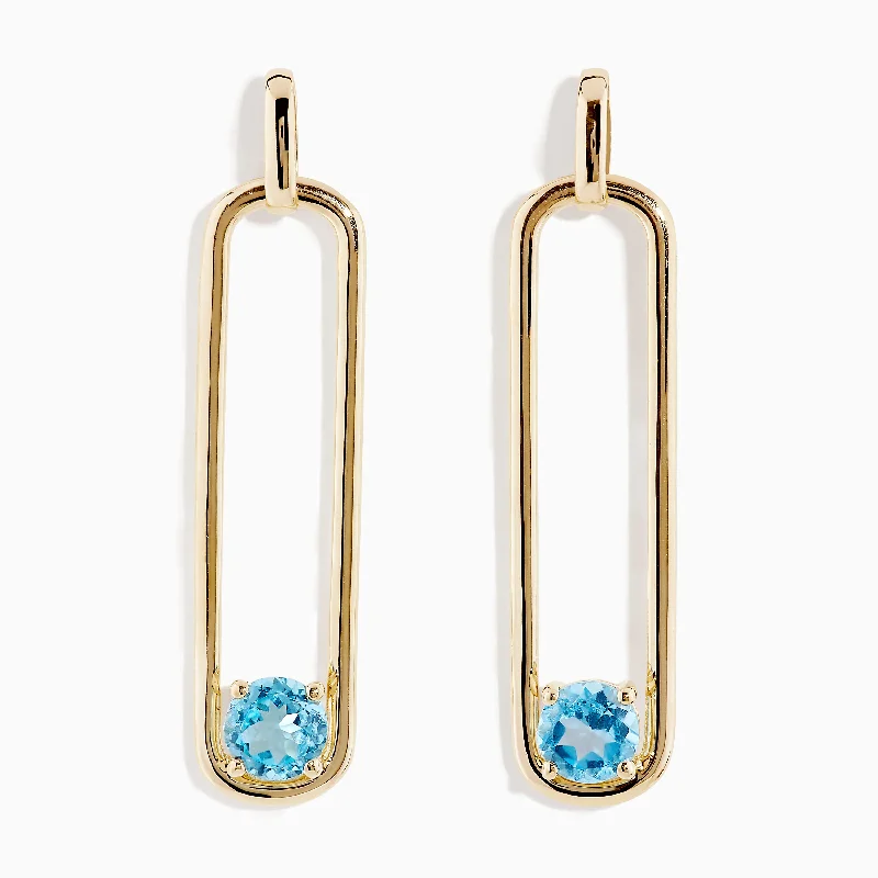 Exclusive Gemstone Jewelry At Special Prices Easy Elegance Sales 14K Yellow Gold Paperclip Blue Topaz Drop Earrings