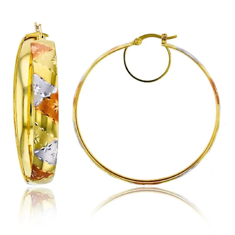 Elegant Jewelry Styles At Budget-Friendly Prices Elevated Casual Discounts 14KT Gold Tri-Color 45X6.5MM Hoop Earrings