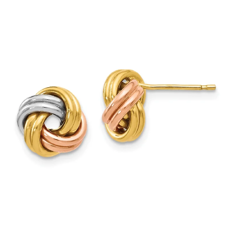 Shop Dazzling Jewelry With Special Promotional Discounts Get The Latest Trends 14KT Gold Tri-Color 8MM Stud Love Knot Earrings