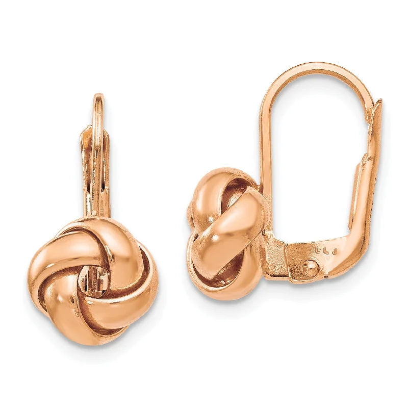 Personalized Jewelry At Special Discount Rates Seasonal Trends 14KT Rose Gold 13X9MM Leverback Love Knot Earrings