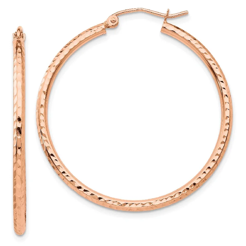 Clearance Sale On High-End Jewelry Collections Unleash Your Style 14KT Rose Gold 35X2MM Diamond-cut Hoop Earrings