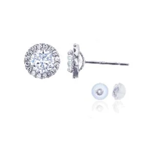 Grab Your Favorite Jewelry At The Lowest Prices Summer Deals 14KT White Gold 5MM Round Cubic Zirconia Halo Stud Earrings