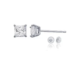 Your Dream Jewelry At Dream Prices Unleash Your Trend Driven Style 14KT White Gold 6MM Princess Cut Cubic Zirconia Stud Earrings