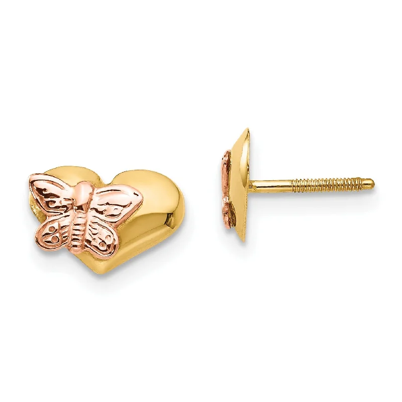 Trending Jewelry Styles Now At Limited-Time Discounts Hot Deals 14KT Yellow and Rose Gold 8X9MM Butterfly Heart Stud Earrings