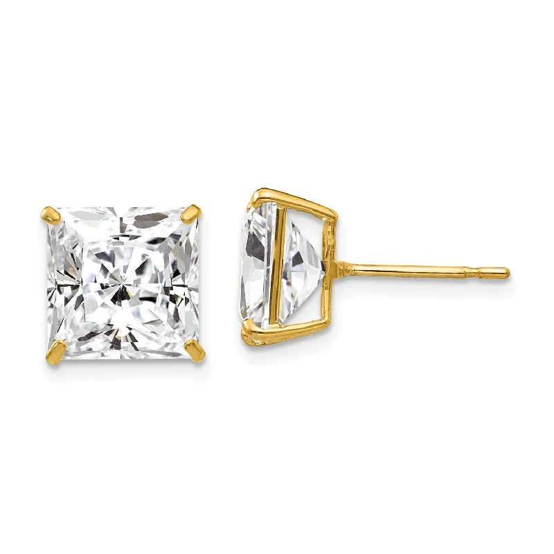 Stunning Jewelry At Even More Stunning Prices Big Savings 14KT Yellow Gold 10MM Square Cubic Zirconia Stud Earrings