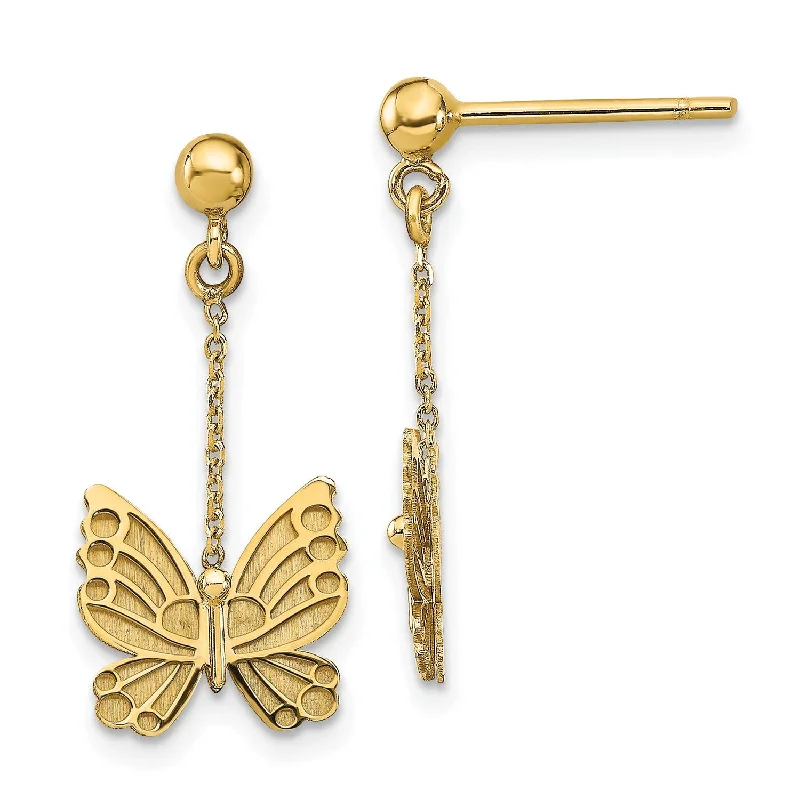 Trendy Minimalist Jewelry For Everyday Wear Explore What'S New 14KT Yellow Gold 23X11MM Drop & Dangle Butterfly Earrings